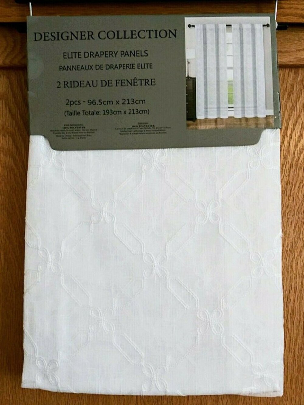Designer Collection 2 Pk Elite Curtain Panels White Embroidered 38x84 Ea Sheer